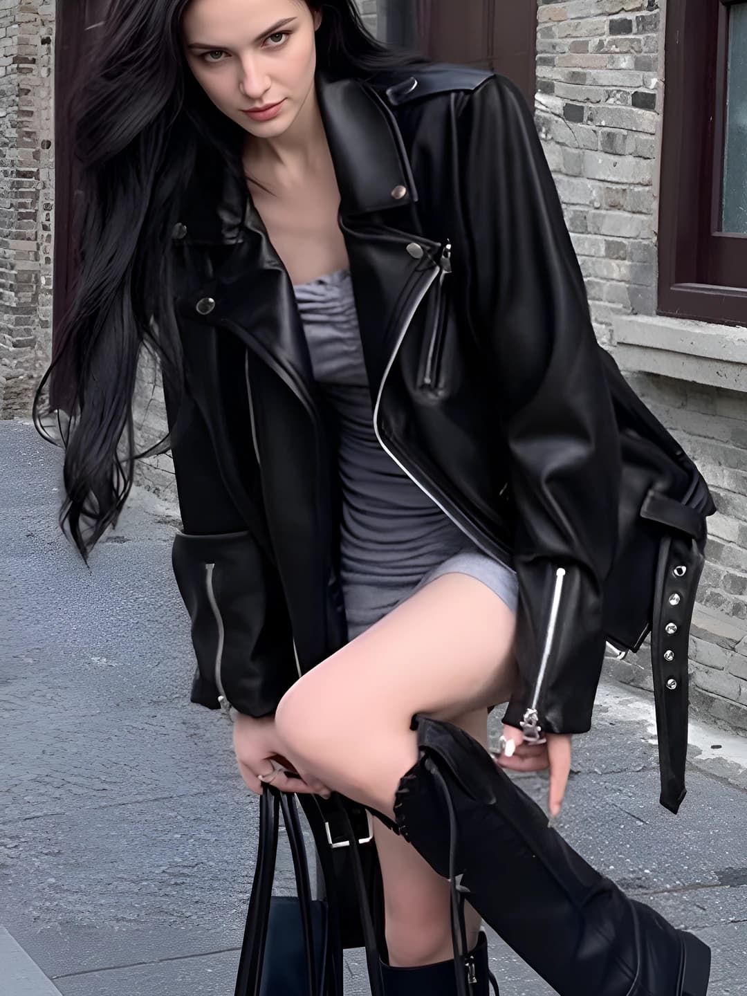 2026 women's black PU leather jacket, blazer collar, zip closure, loose fit, long sleeve, Korean style, demisason jacket