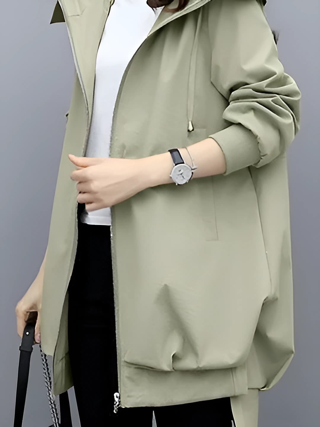Women's 2026 spring-autumn Korean style khaki loose fit casual sleeveless trench coat, mid-length, black outerwear