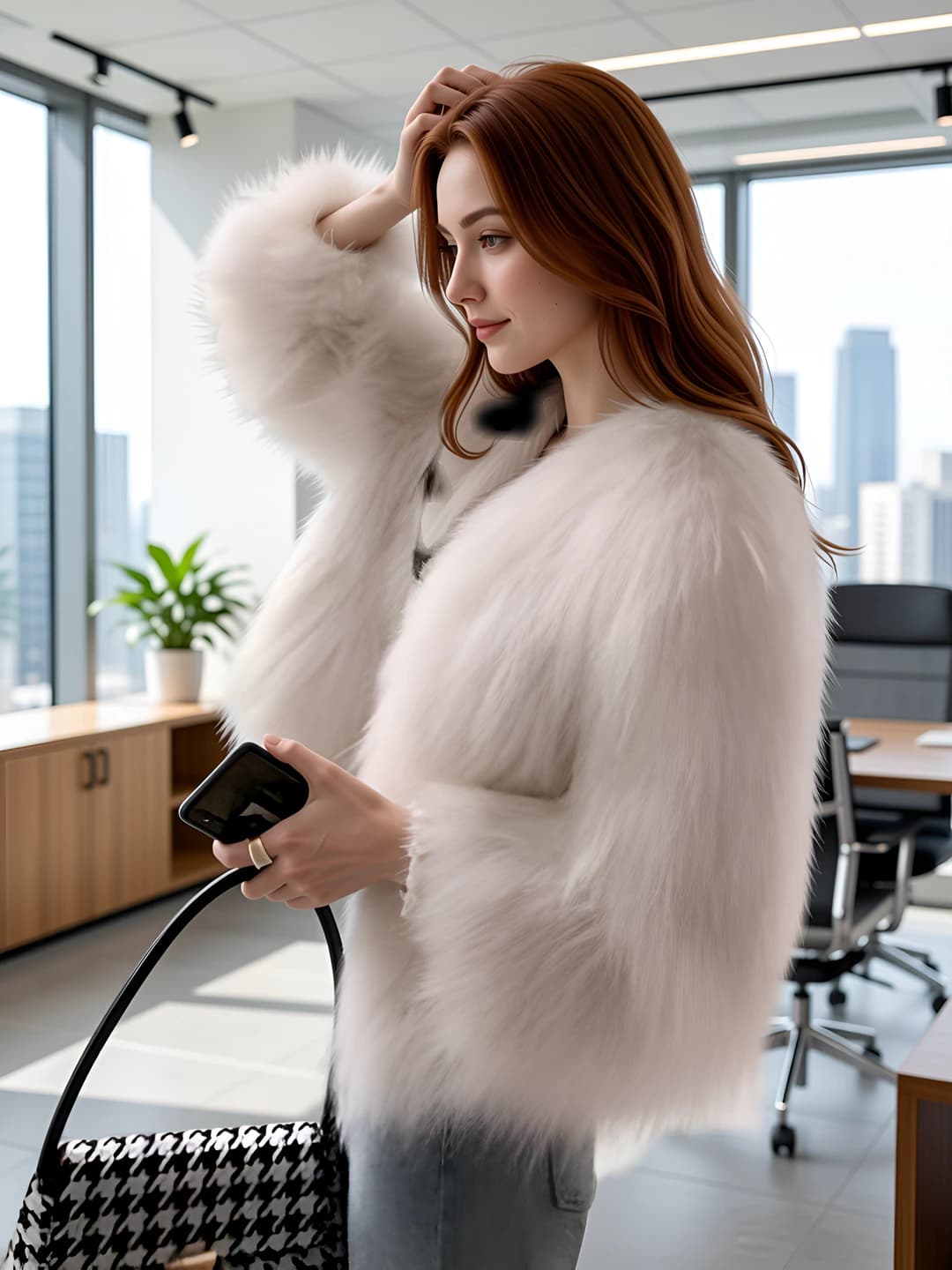 Women's cropped faux fur coat with long sleeve 2026