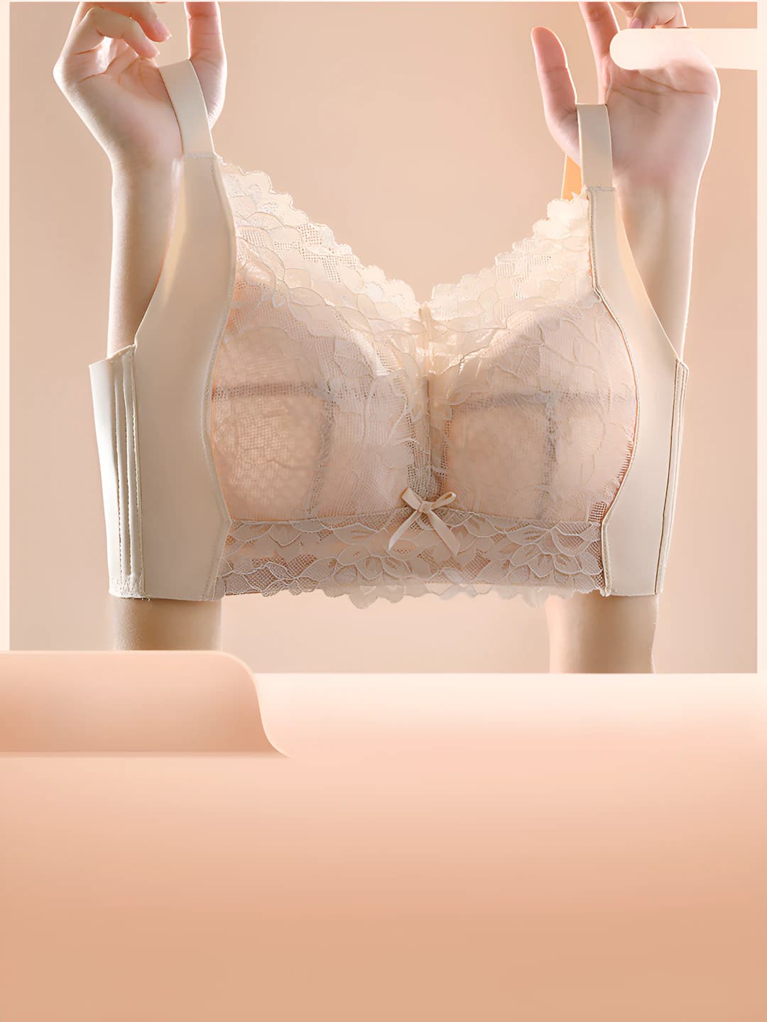 Women's lace bra: thin, breathable, seamless, slimming, side support, anti-sagging, wire-free, all-season