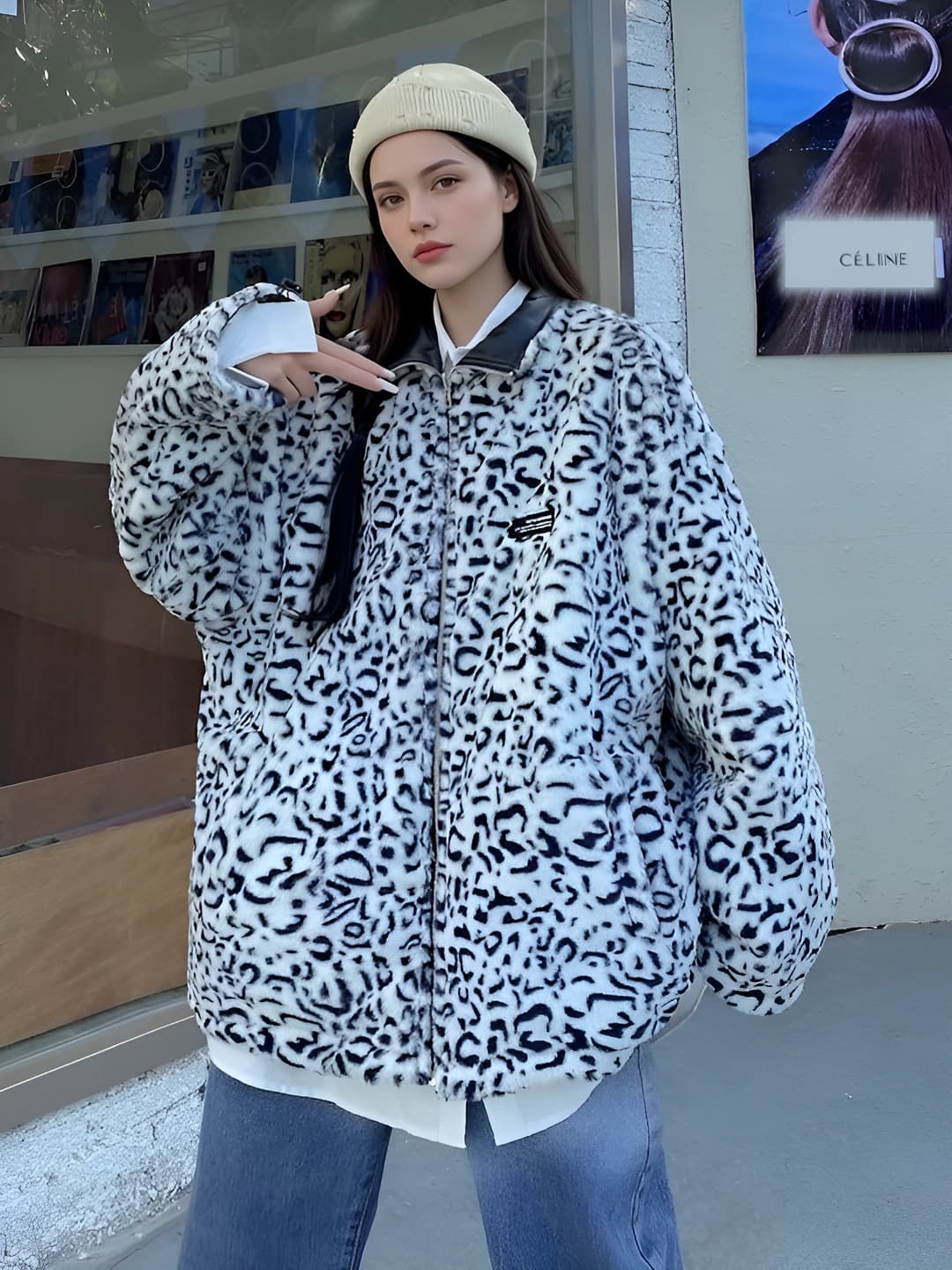 White, leopard, reversible
