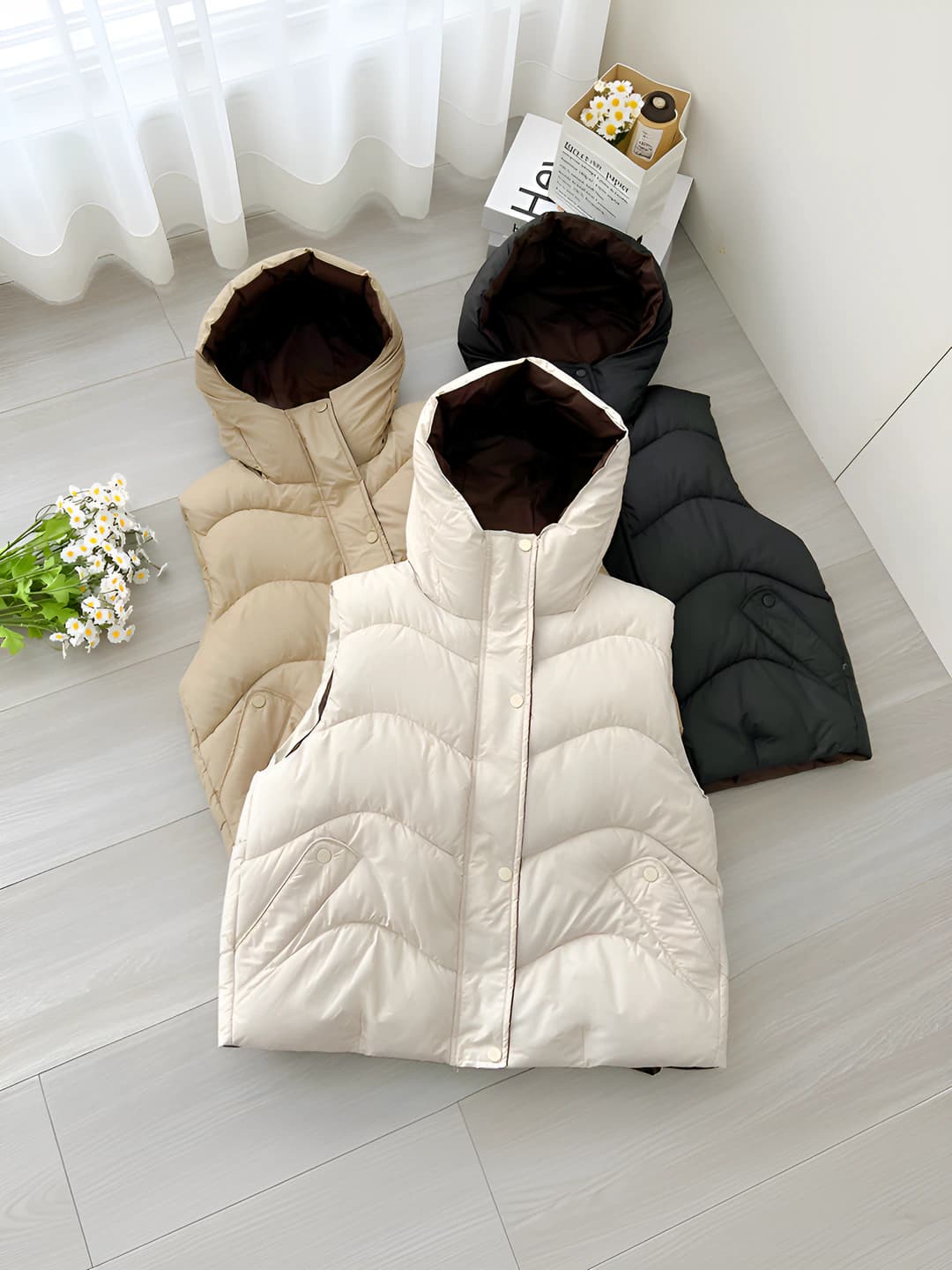 Women's padded vest with down-alternative fill, 2026 autumn-winter, cropped, stand collar, zip, loose fit, solid colour, thick
