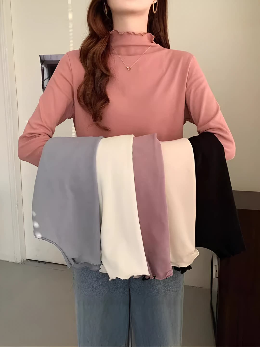 Women's long-sleeve base top with mock neck, slim fit, warm, for spring-autumn