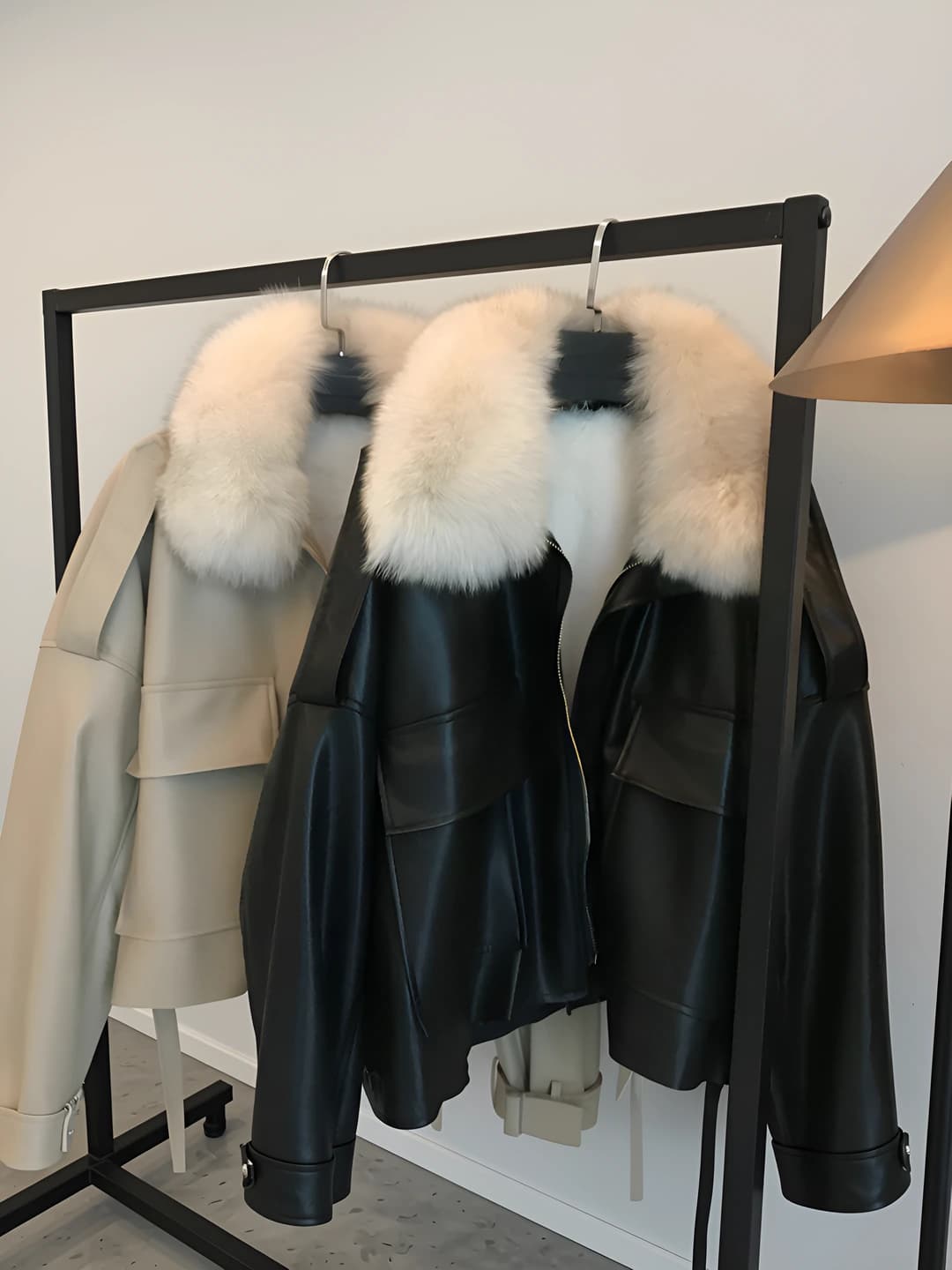 Women's autumn-winter fleece-lined, thickened, warm, short jacket, faux fur collar, zip and tie closure, long sleeve, padded jacket