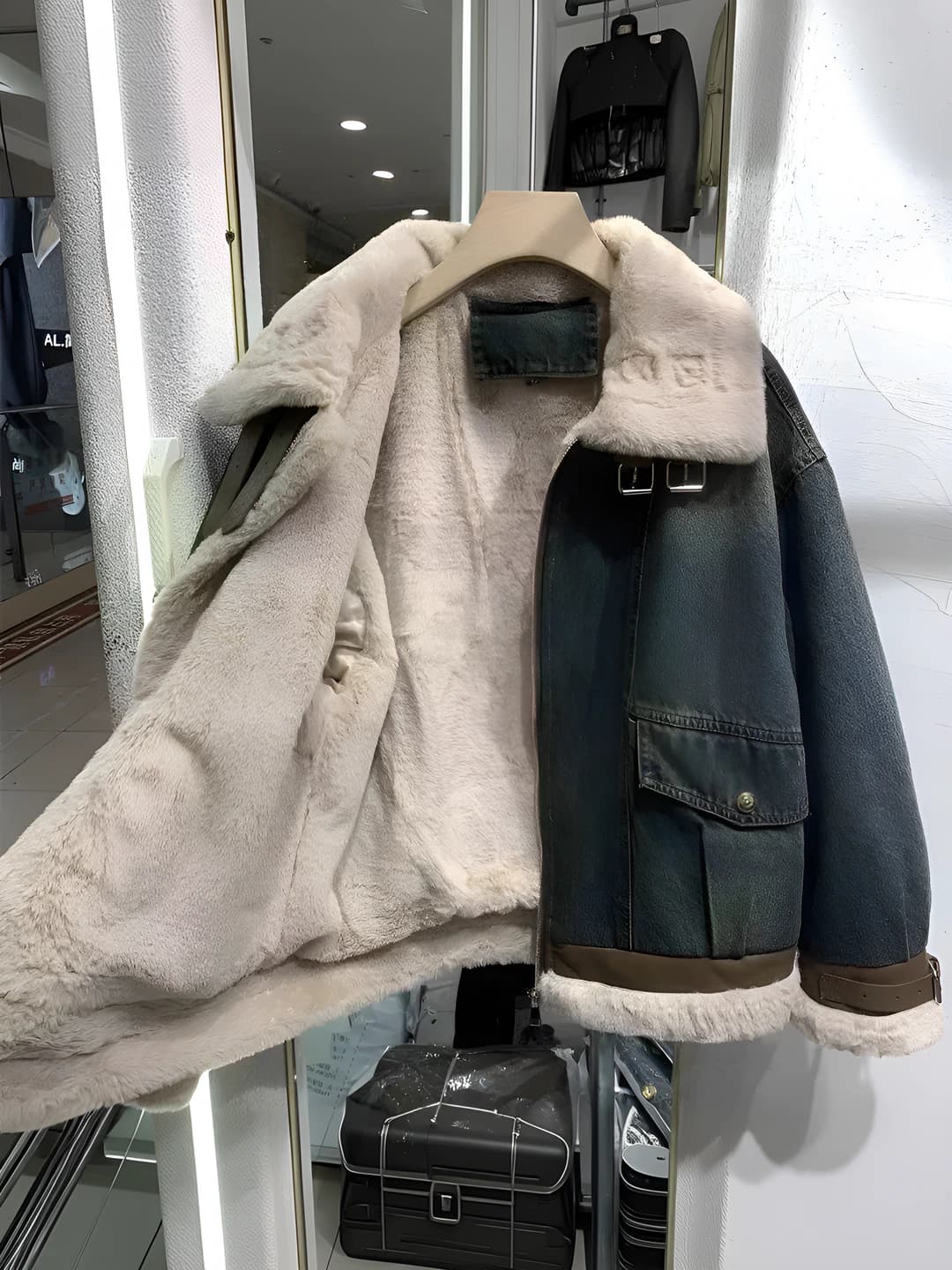 Women's fleece-lined denim jacket, retro, loose fit, slimming, thickened, sleeveless, POLO collar