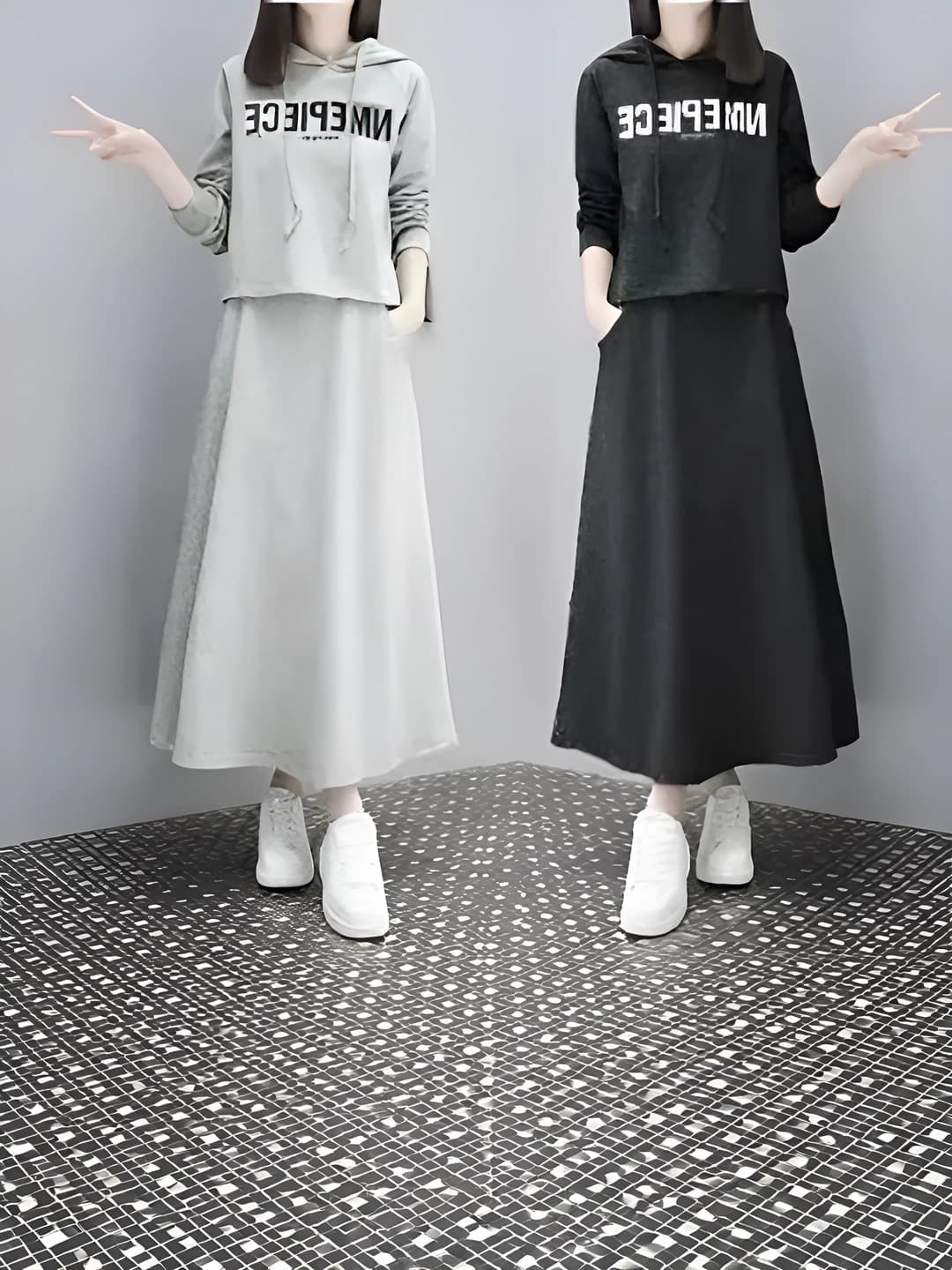 Women's 2026 spring-autumn retro set (top and skirt), long sleeve, printed, slimming, casual