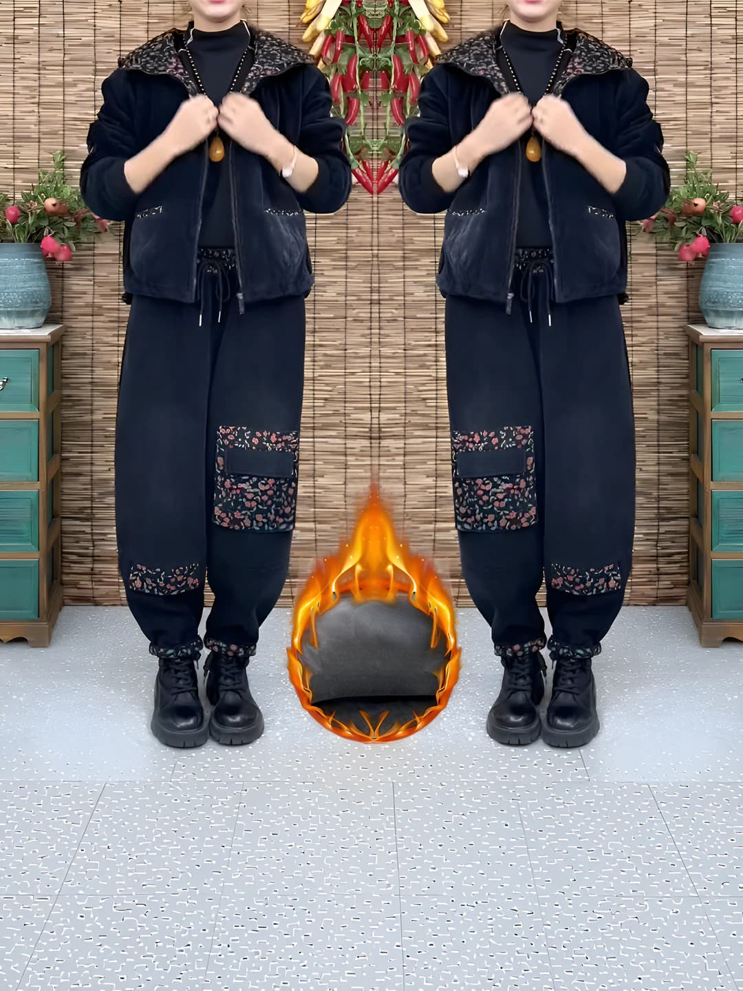 Black set, fleece-lined