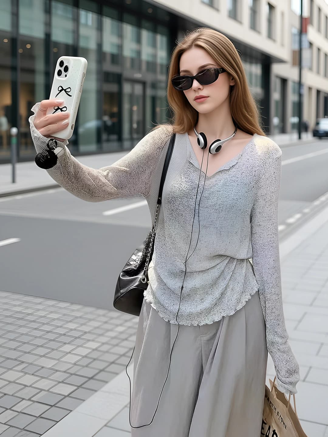 Women's long sleeve thin sun-protective V-neck loose fit longsleeve