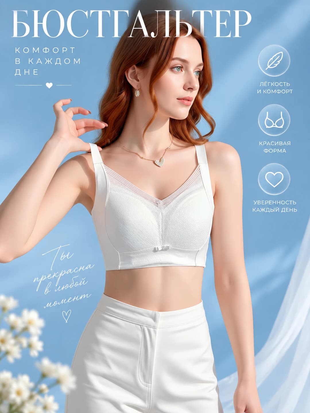 Women's plus size, breathable, lace, full-coverage, ultra-thin, wire-free, side-slimming and lifting bra