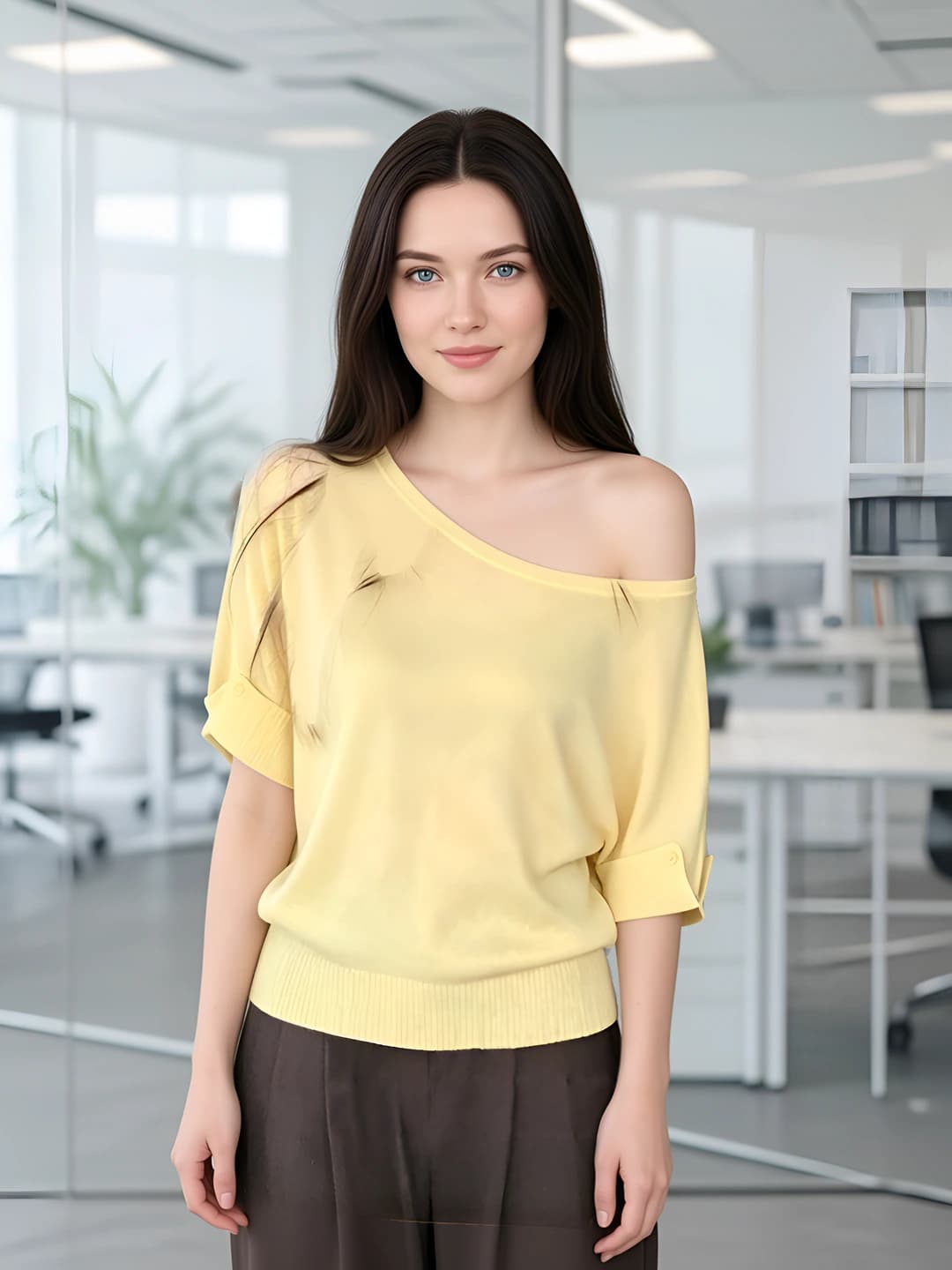 Women's summer thin knit top, crew neck, short sleeve, loose fit, slimming, solid colour, casual style