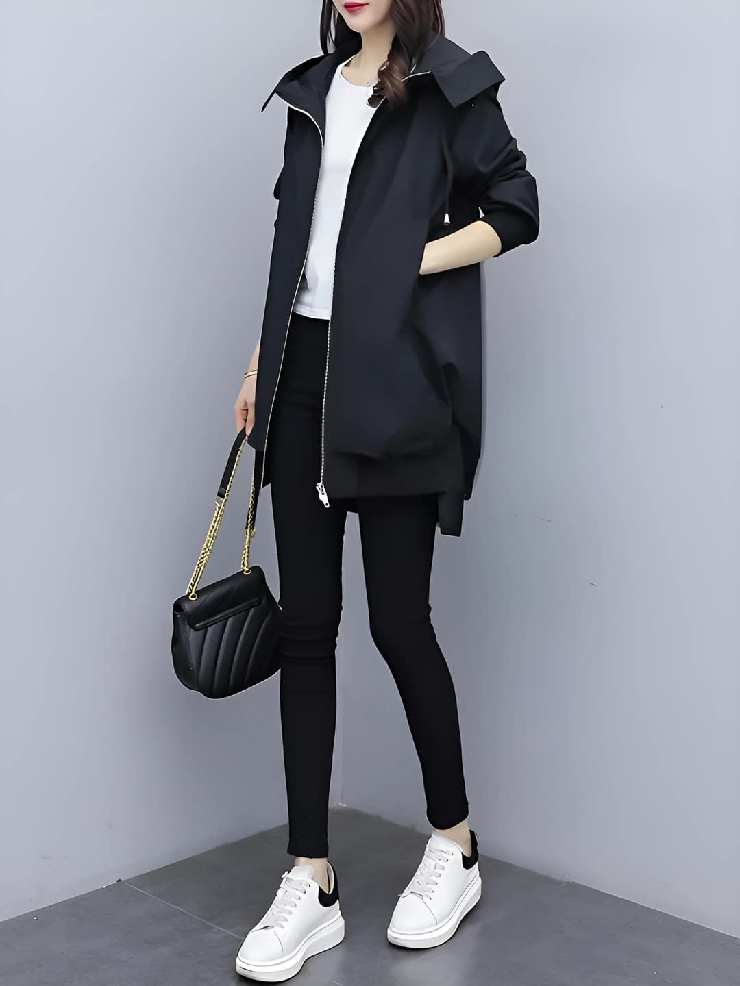 Black, hooded, unlined