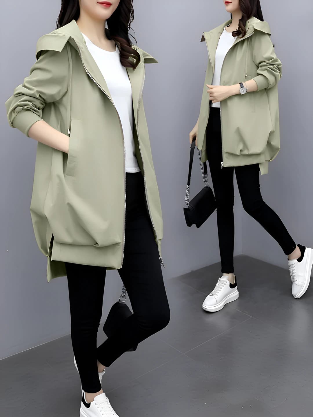 Light green, hooded, lined
