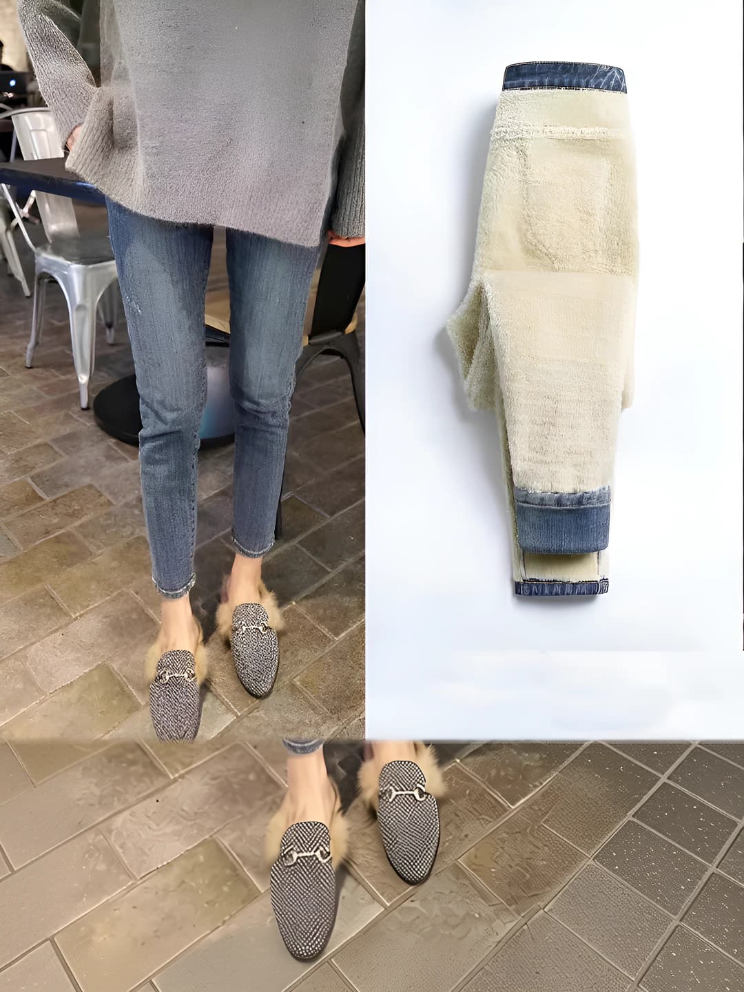 Women's fleece-lined jeans, thickened, high waist, stretch, slimming, warm, winter