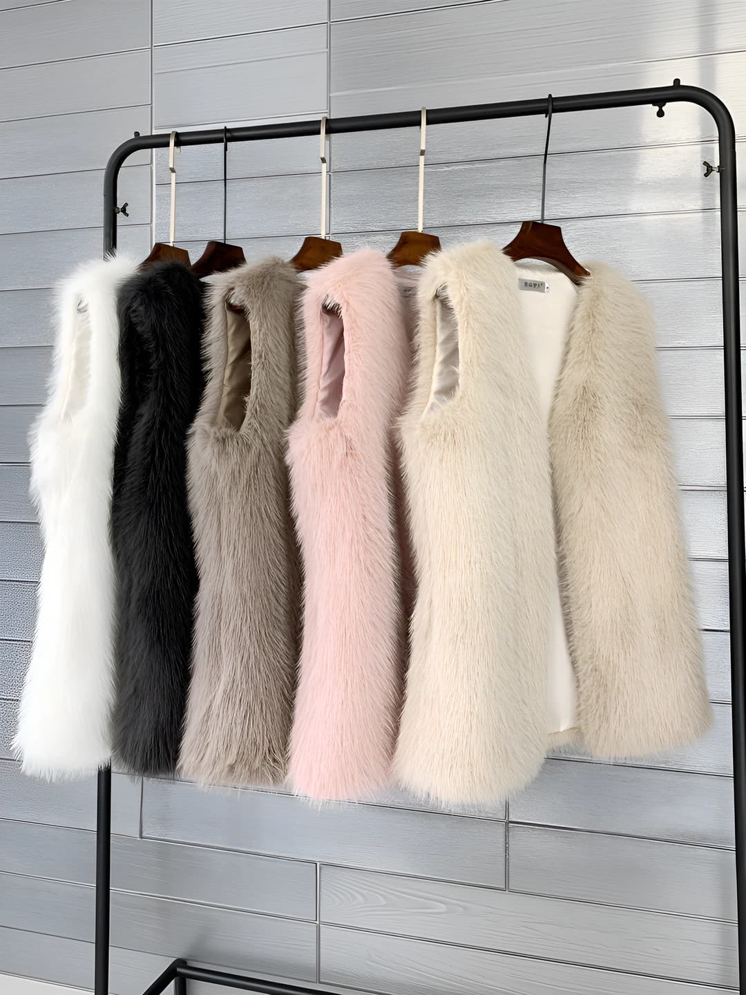 Women's warm winter mid-length vest, 3D design, long sleeve, collarless, street style, faux fur