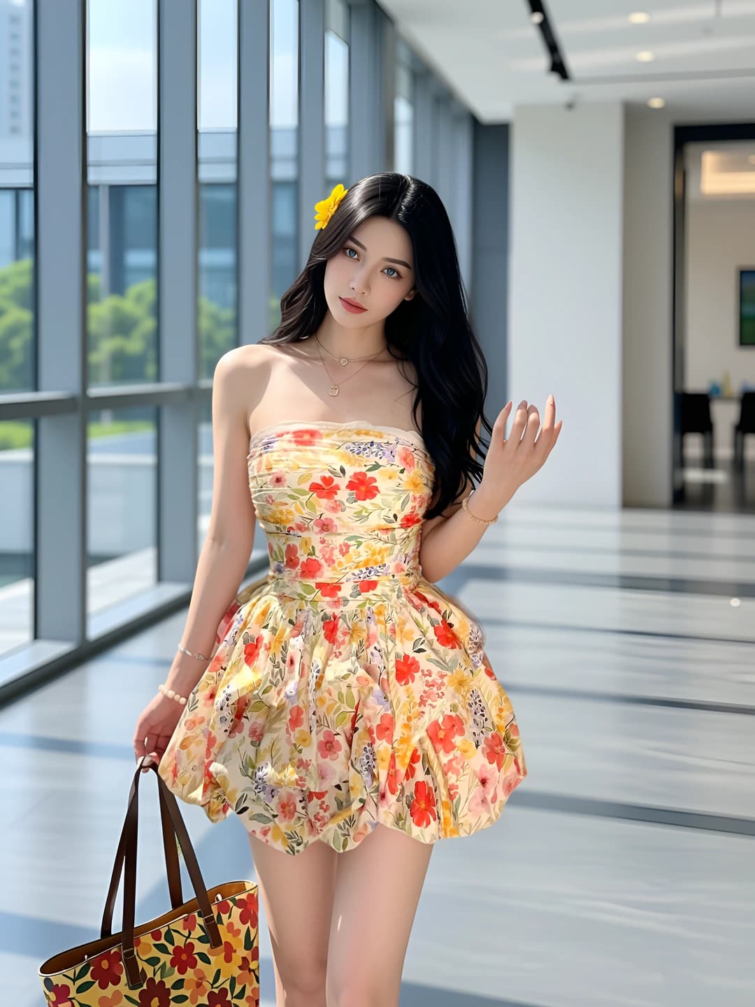 Women's floral sleeveless top and high-waist mini A-line skirt set