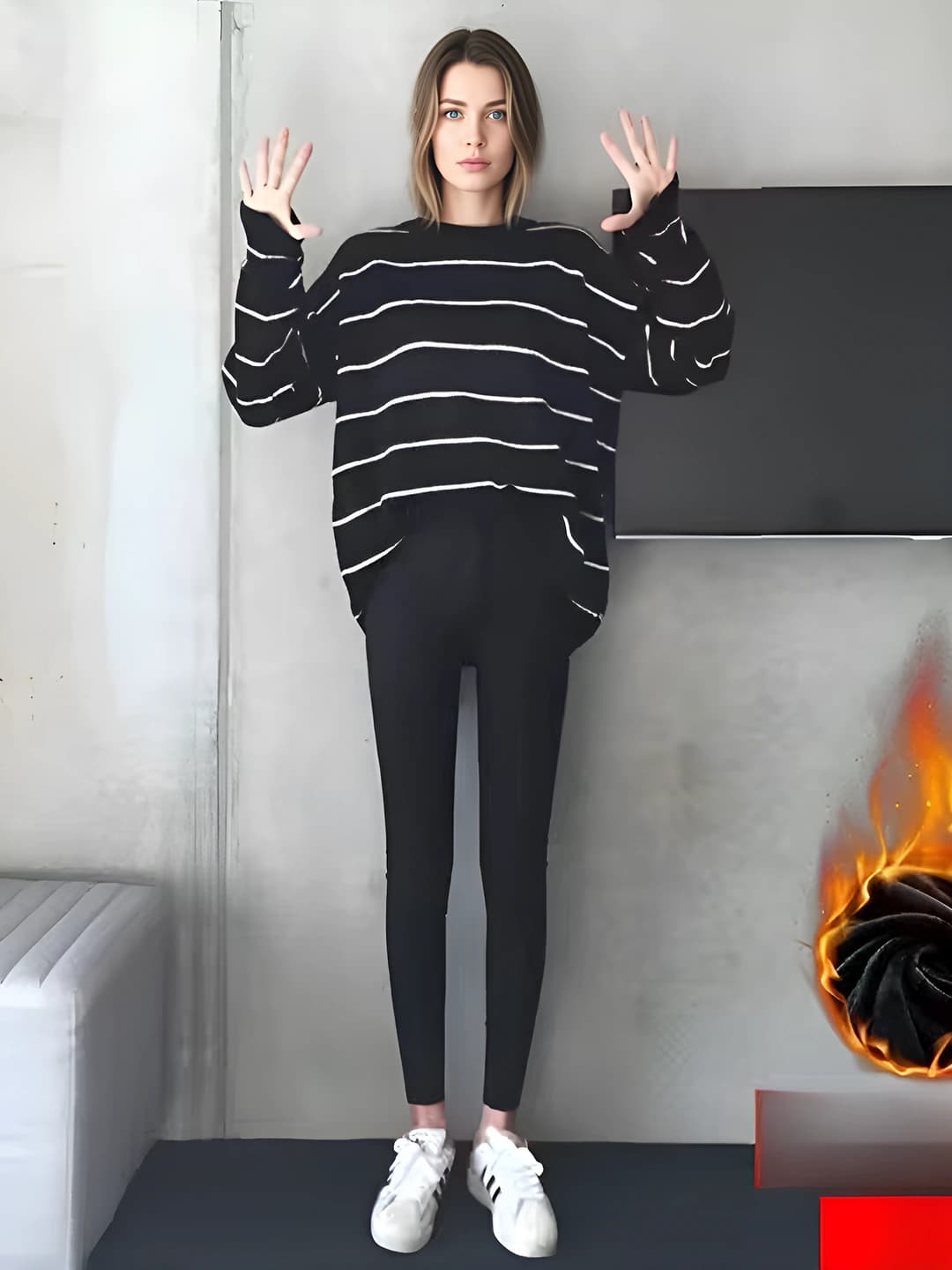 Black long pants, fleece-lined