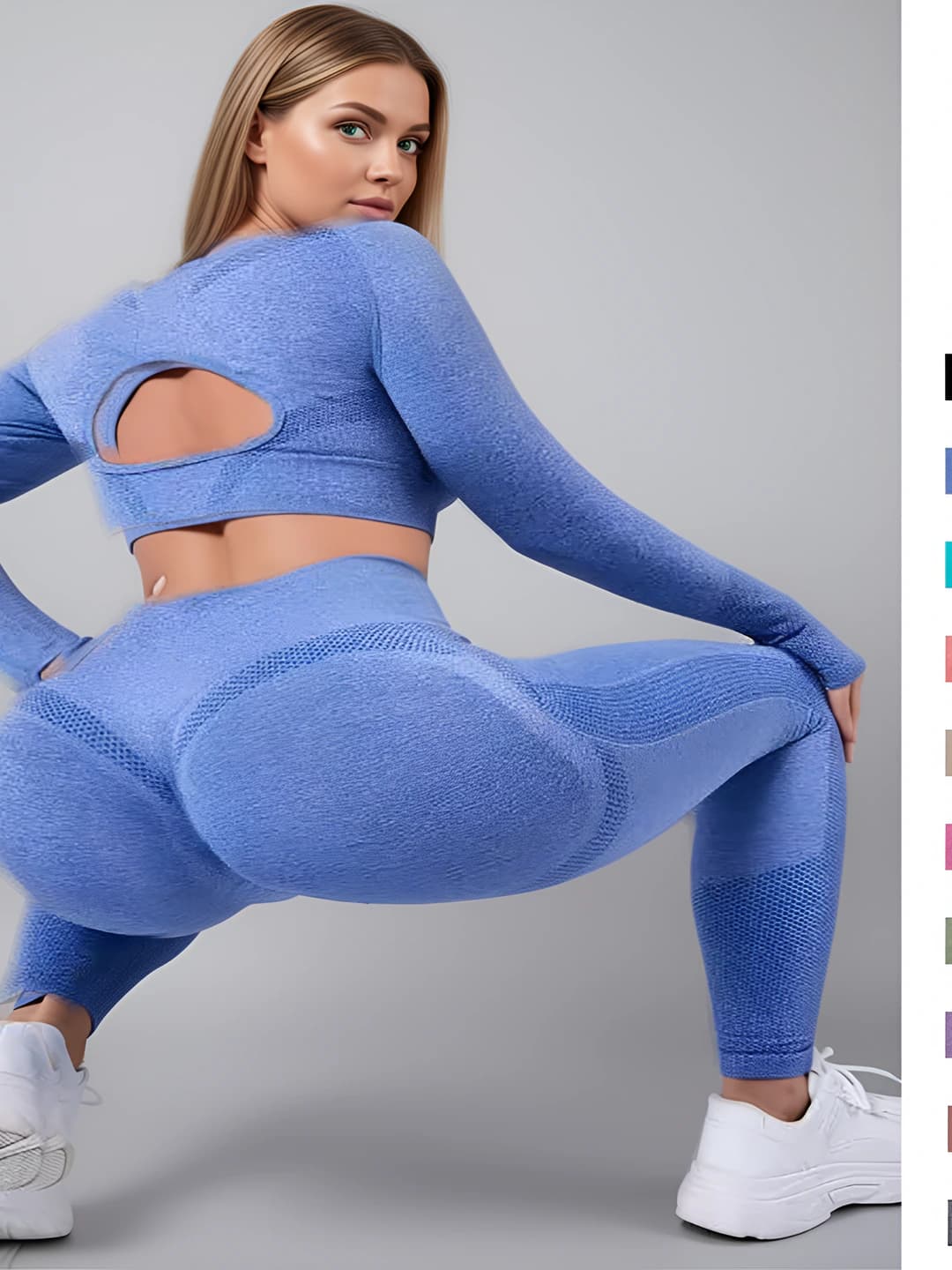 Women's sports suit: long sleeve crop top and leggings set, solid colour, breathable, for autumn-winter