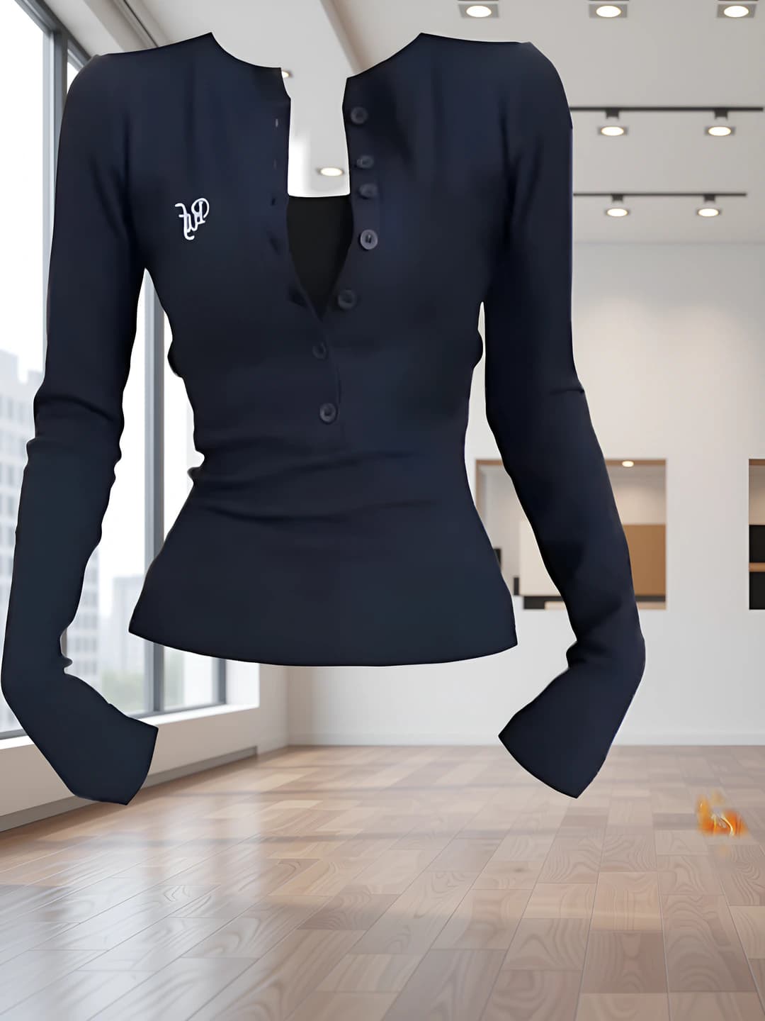 Women's embroidered slimming slim fit long sleeve crew neck polyester long-sleeve base top for autumn-winter