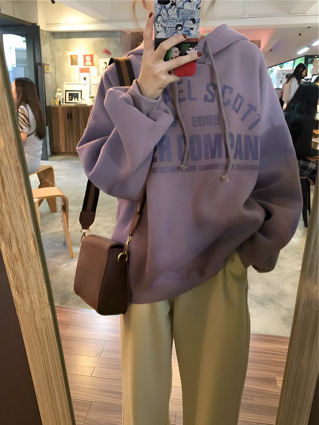 Women's fleece-lined hoodie, 2026 autumn-winter, Korean style, loose fit, plus size, printed, long sleeve, mid-length