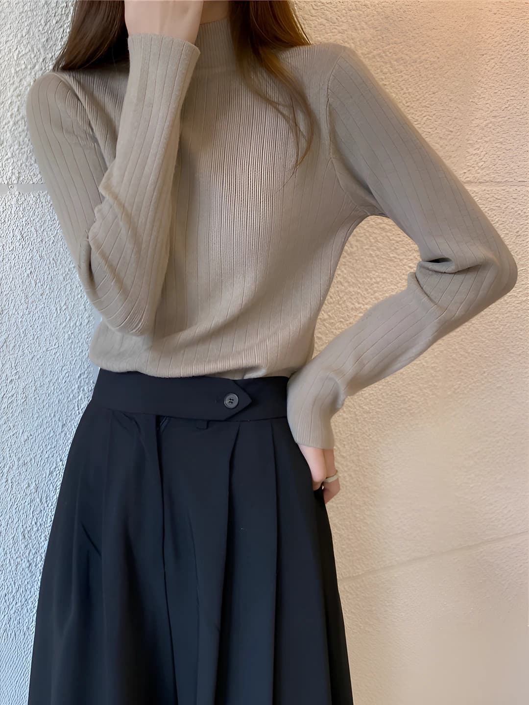 Women's mock neck slim fit long sleeve sweater, autumn 2026