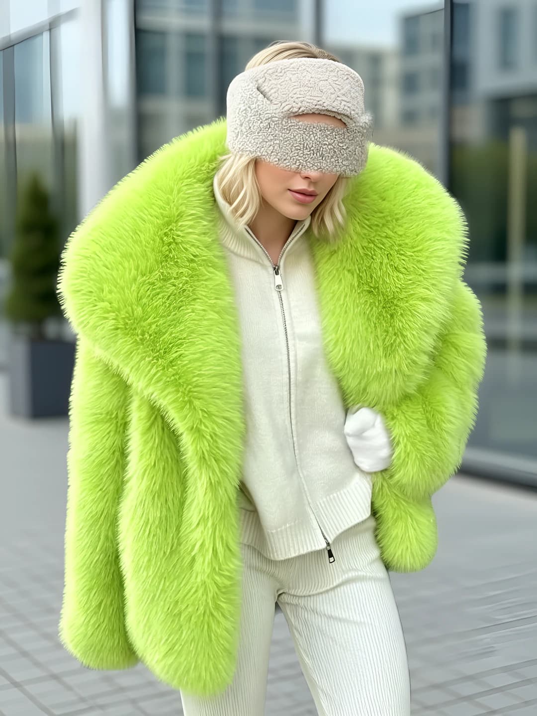 Neon green, shawl collar