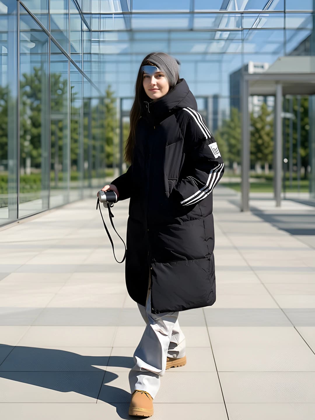 Women's down jacket: 2026 autumn-winter, mid-length, thickened, down-alternative fill, loose fit, zip, solid colour, casual