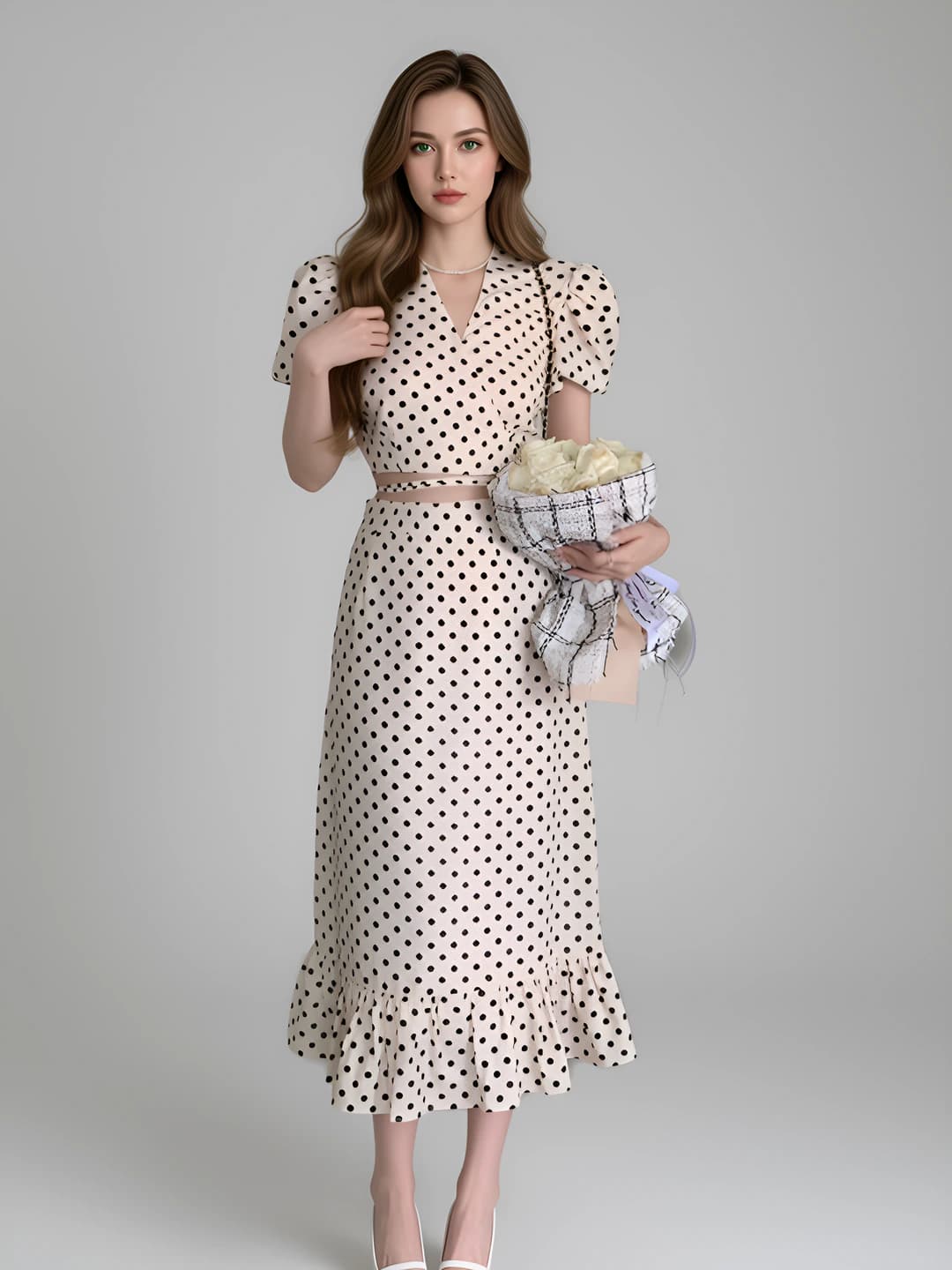 Women's summer retro set: short sleeve printed top and high waist skirt