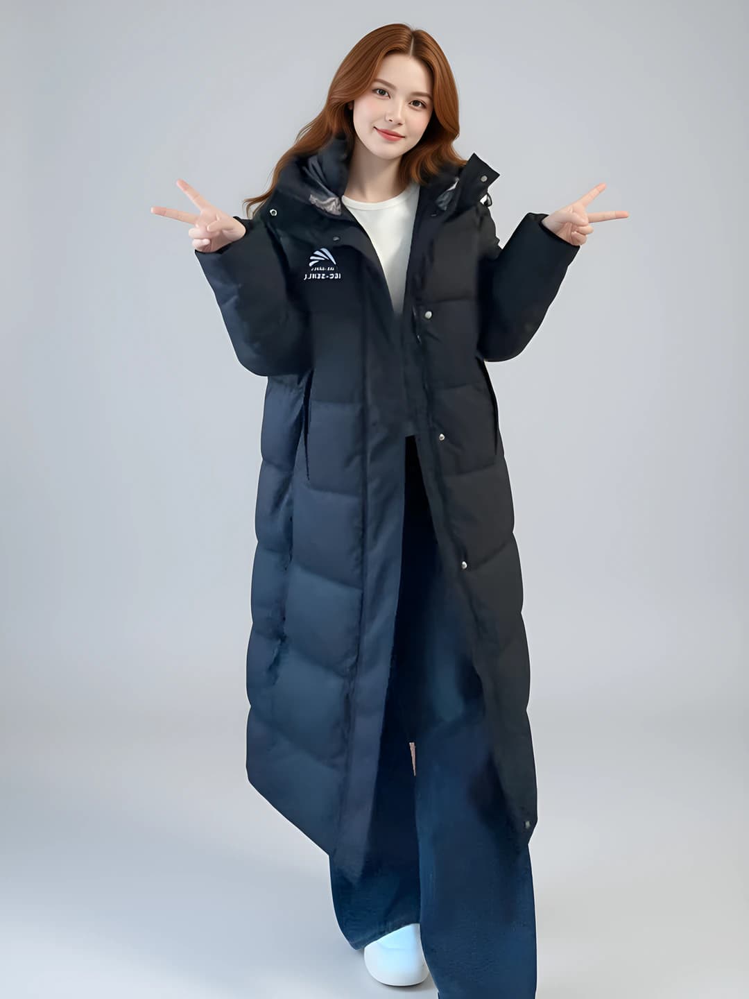 Women's 2026 winter long down-alternative fill coat, petite, warm, slimming, thickened, loose fit, zip, solid colour, casual