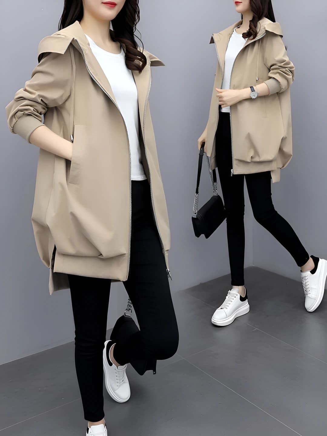 Khaki, hooded, lined