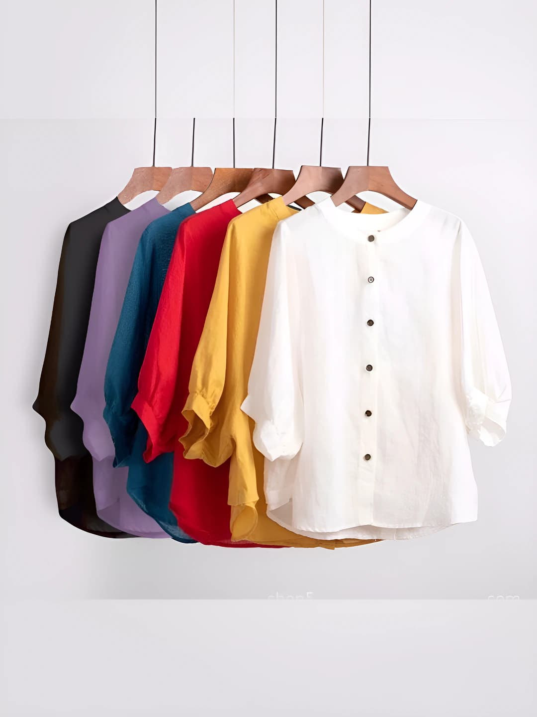 Women's spring-autumn retro style loose fit plus size elbow-length sleeve crew neck solid colour cotton-linen blouse