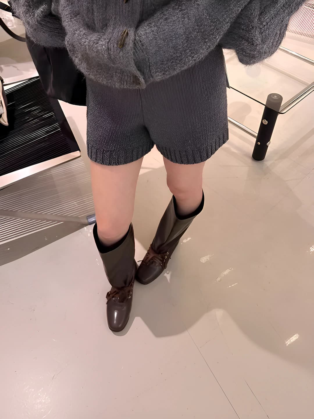Women's retro high waist stretch knitted shorts, slimming and hip-lifting, for autumn, for petite