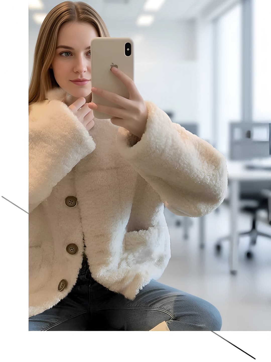 Women's fleece cardigan, autumn-winter, 2026, Korean style, solid colour, loose fit, cropped, long sleeve, lapel collar, polyester