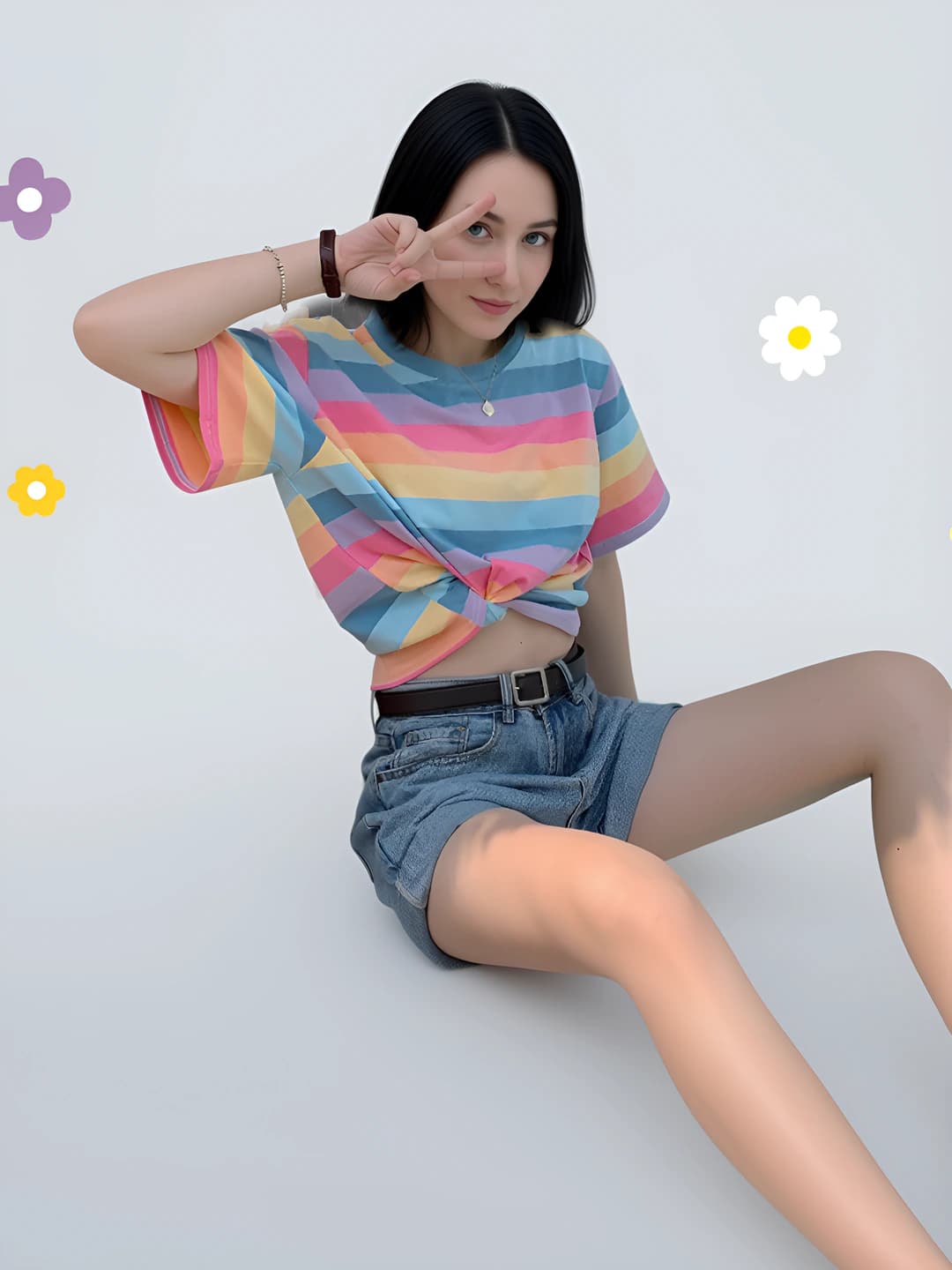 Women's striped t-shirt, Korean style, loose fit, crew neck, short sleeve, 2026 summer