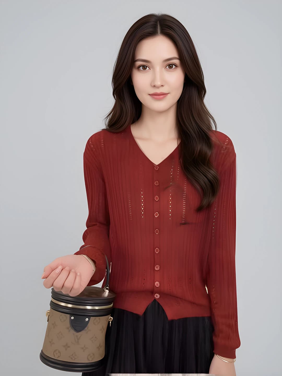 Women's thin knit cardigan, V-neck, long sleeve, loose fit, solid colour, cropped