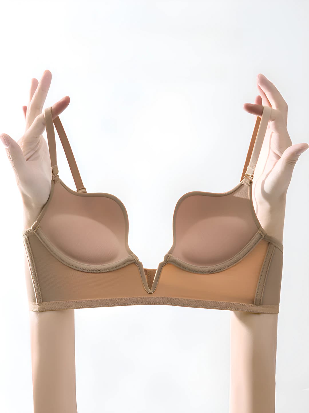 Women's sexy bra: deep V, seamless, enhancing, side-slimming, lifting, 3/4 cup, removable straps