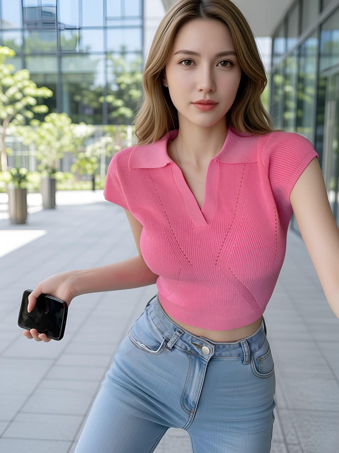 Women's 2026 summer knitted crop top with polo collar, v-neck, short sleeve, slim fit, slimming, cropped