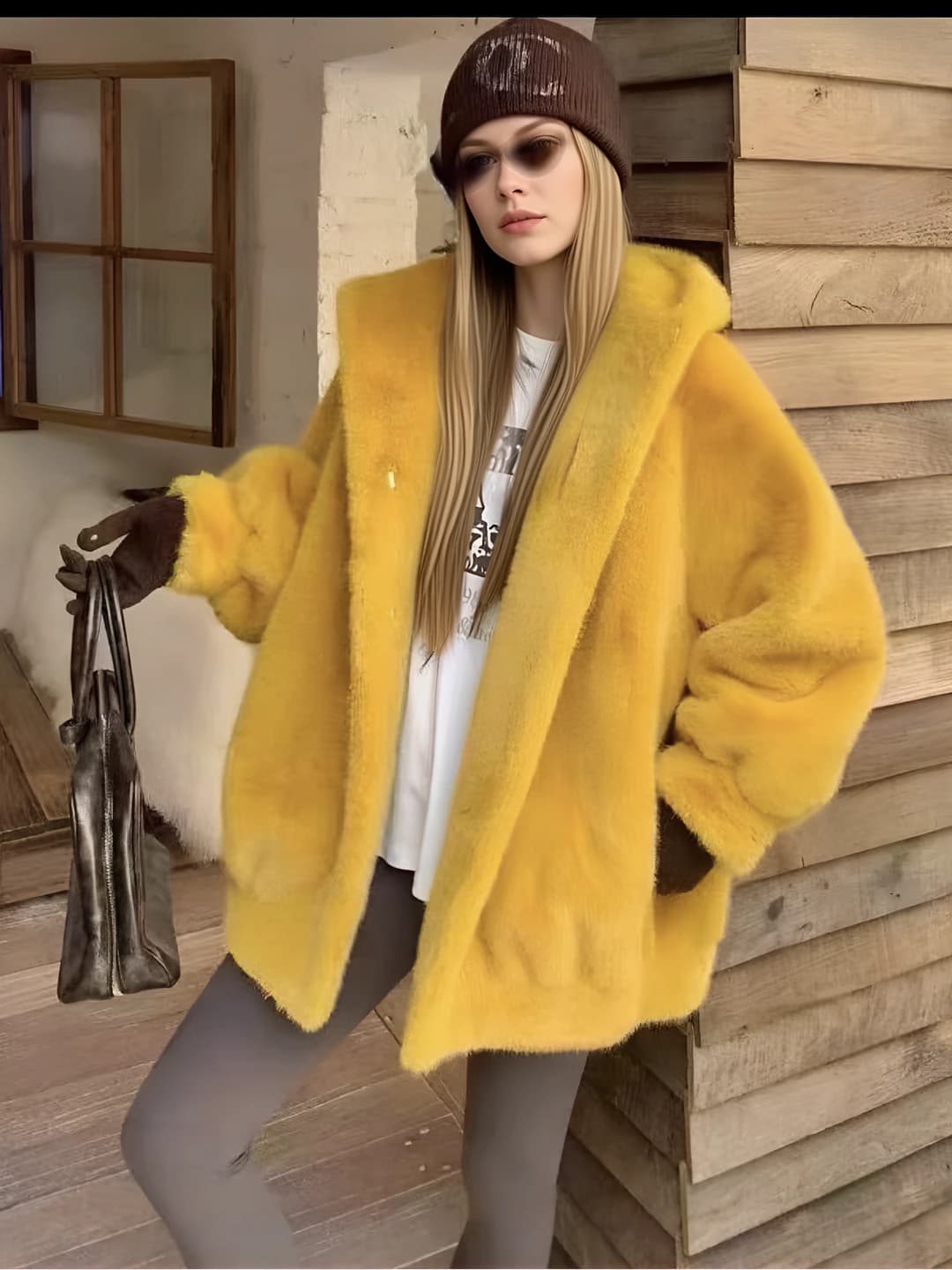 Ayollar uchun 2026 yilgi koreys uslubida kundalik, qalinlashtirilgan, bir rangli, bo'sh (oversize) fit, uzun yengli, POLO yoqali, qisqa uzunlikdagi sun'iy shubali ustki kiyim (kurtka)