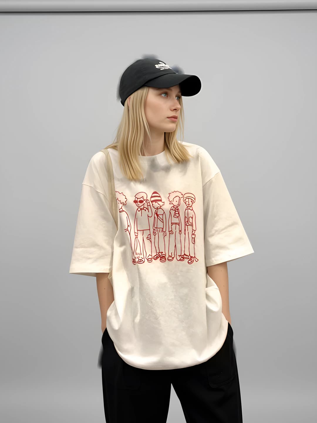 Women's short sleeve t-shirt, loose fit, crew neck, printed, Korean style, preppy style, summer 2026