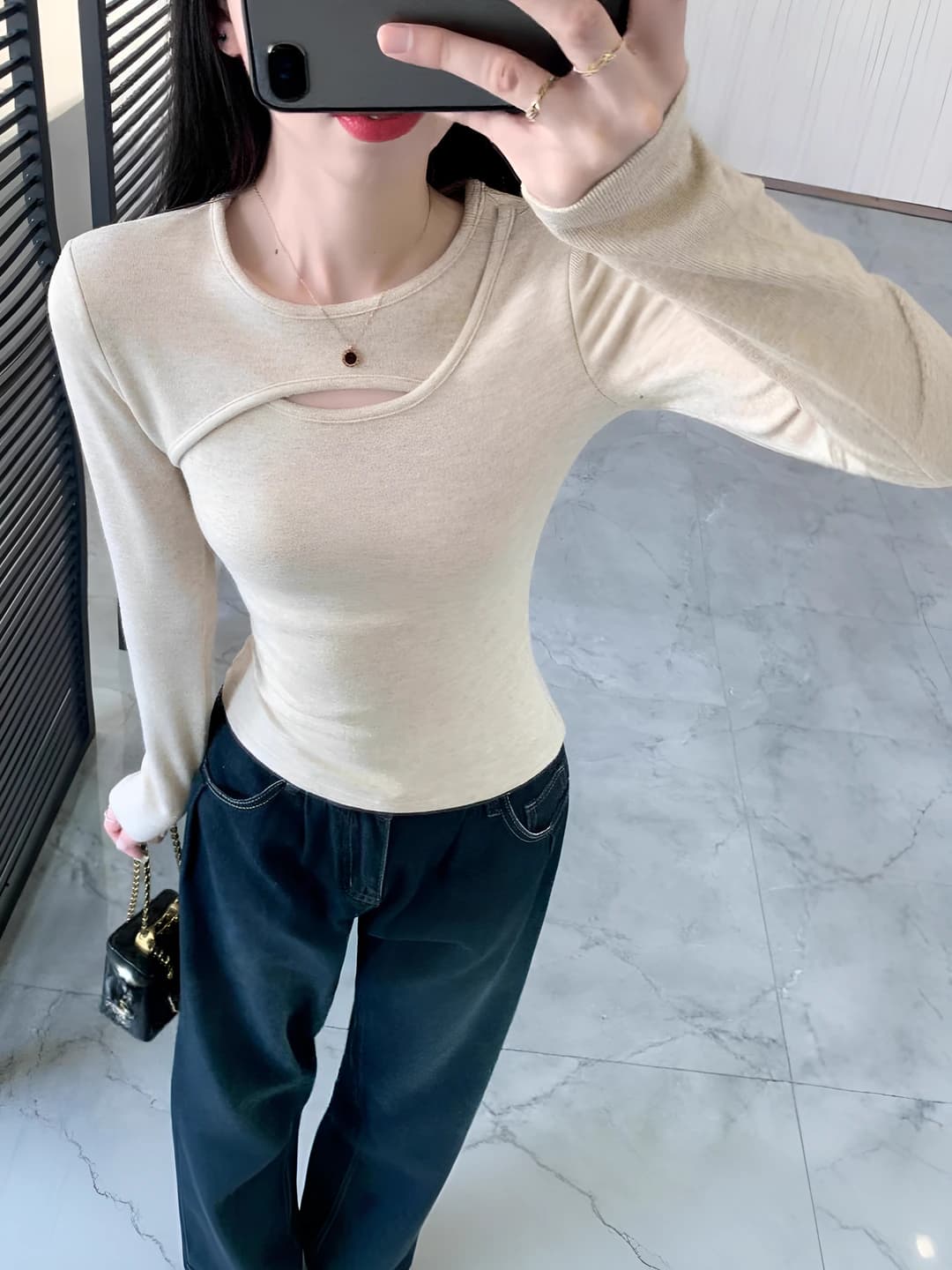 Women's long-sleeve base top, autumn-winter, solid colour, slim fit, crew neck, 2026
