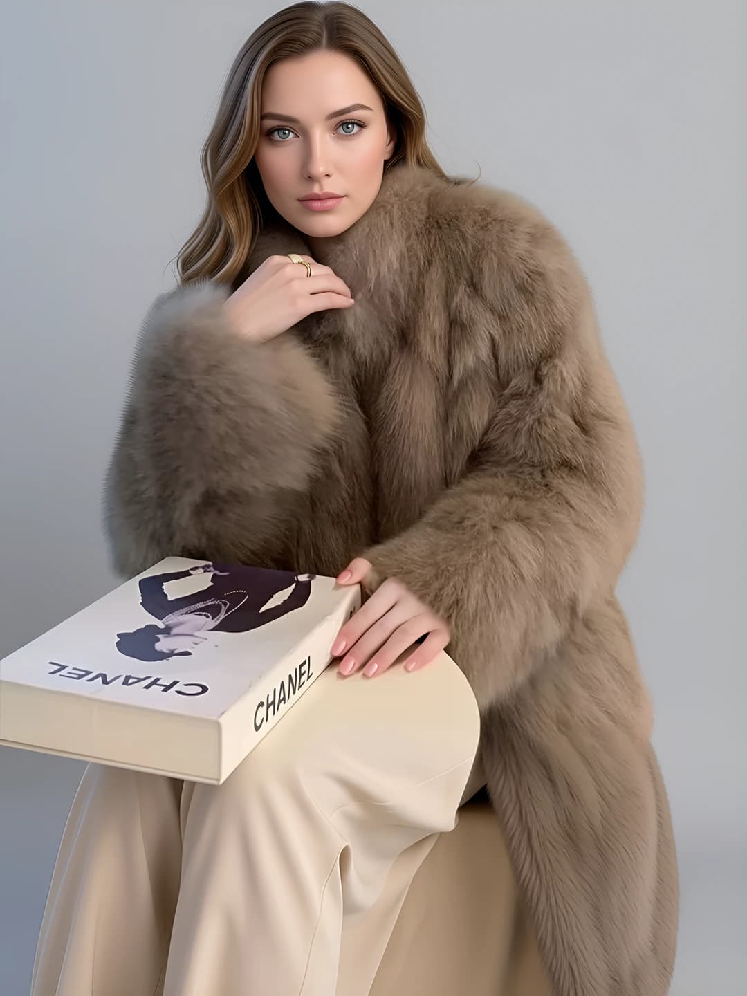 Women's mid-length faux fur coat with stand collar and long sleeves 2026