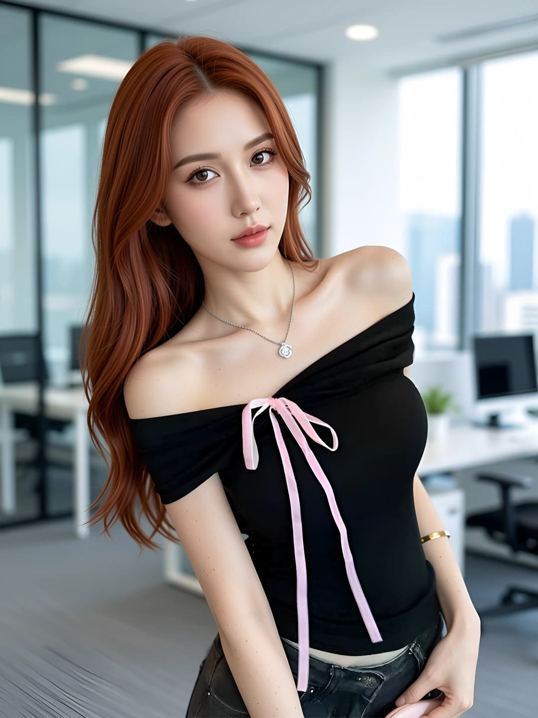 Women's summer off-shoulder top with dropped shoulders: slim fit, slimming, solid colour, short sleeve, boat neck, bow detail