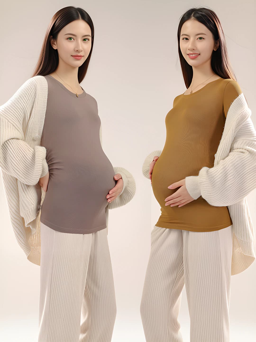 Women's warm maternity underwear: crew neck, long sleeve, solid colour, casual style long-sleeve base top (spring-autumn)