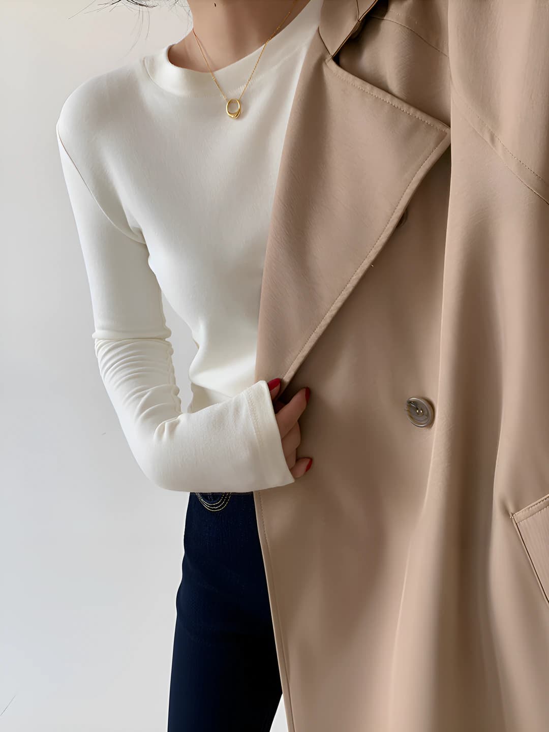 Women's long-sleeve base top, Korean style, autumn-winter 2026, slim fit, slimming, crew neck, solid colour