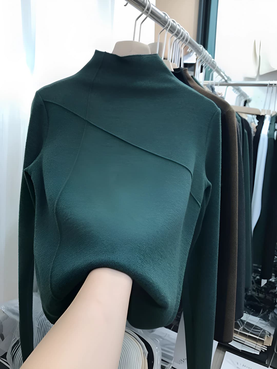 Women's 2026 autumn-winter warm mock neck slim fit solid colour long sleeve base layer top
