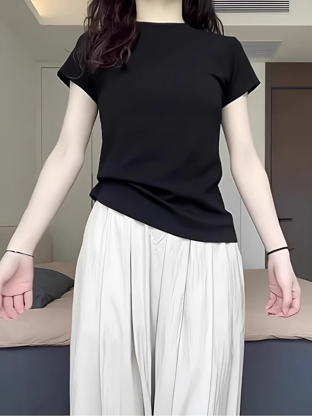Women's pure cotton crew neck short sleeve t-shirt, summer, slim fit, slimming, solid colour, cropped