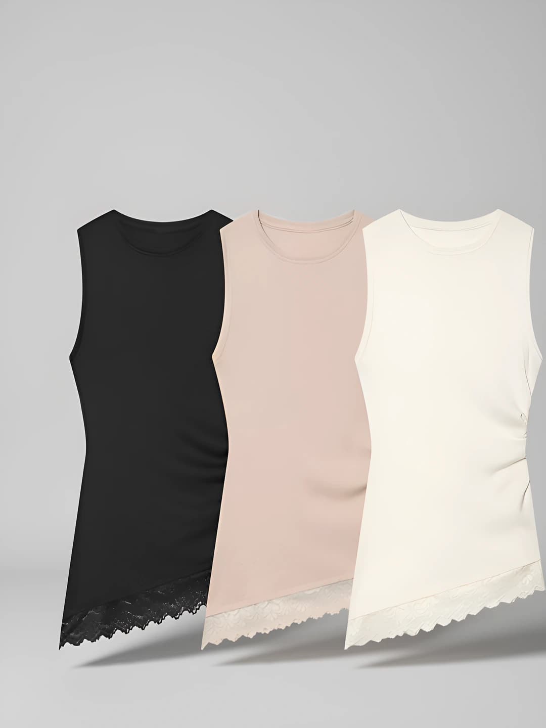 Women's lace tank top, crew neck, long sleeve, solid colour, 3D pattern, regular length