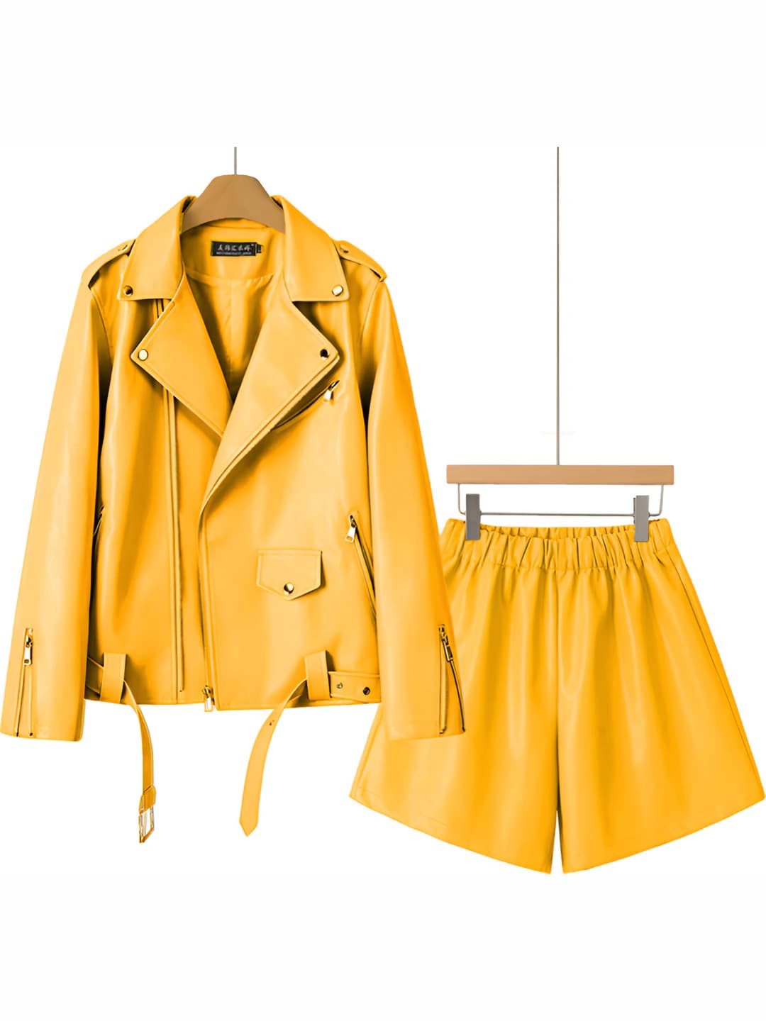 Women's PU jacket and trousers set, solid colour, long sleeve, all-season
