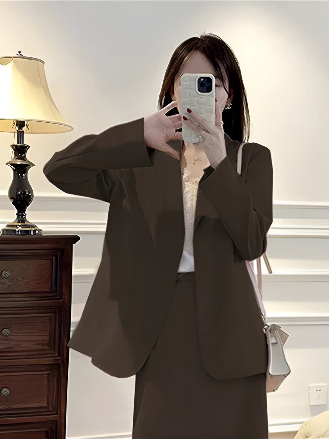 Women's autumn Korean style blazer and long skirt set, loose fit, long sleeve, OL style