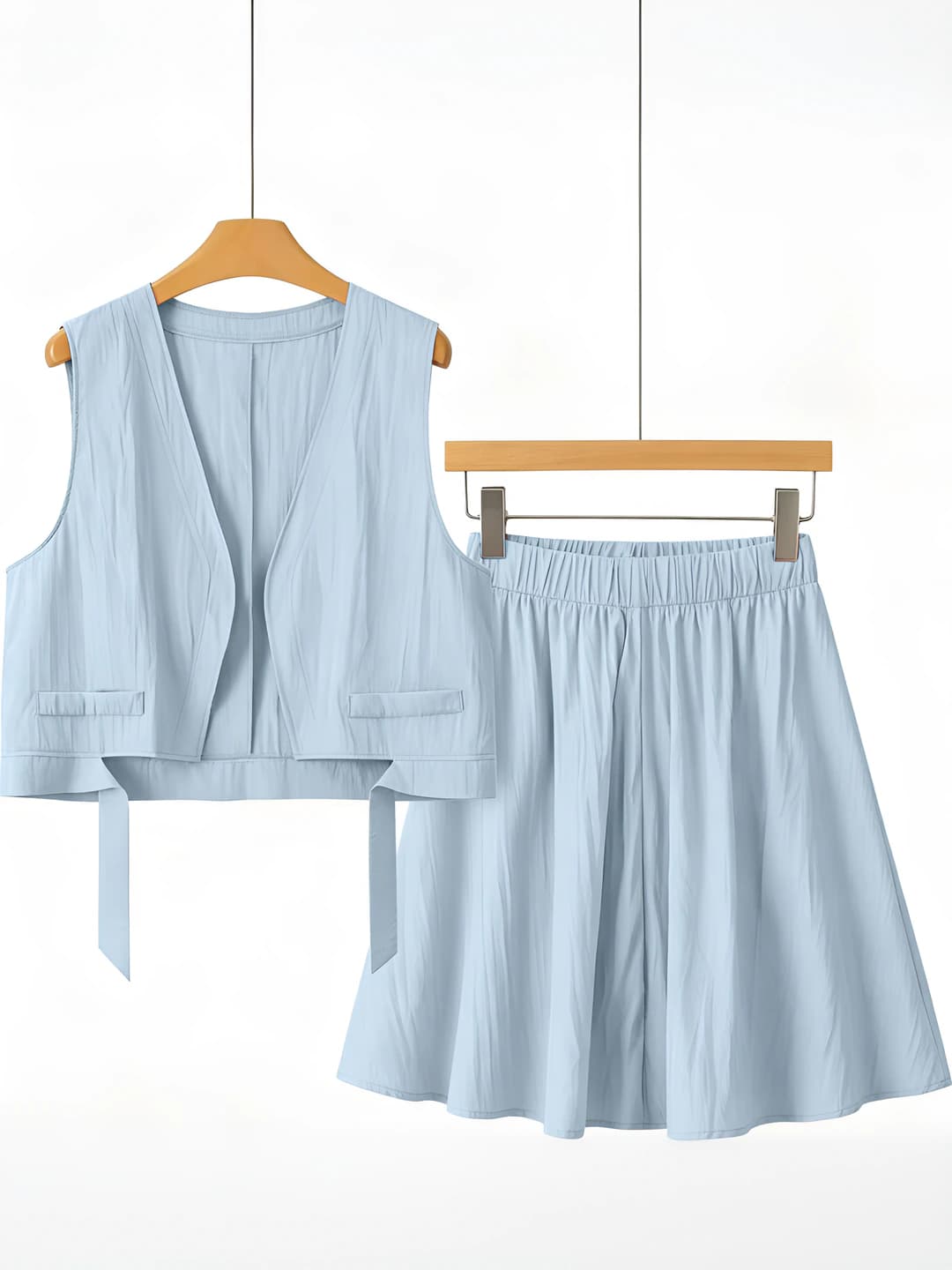 Женский комплект пиджак и жилет, без рукавов, летний, однотонный, с короткой юбкой