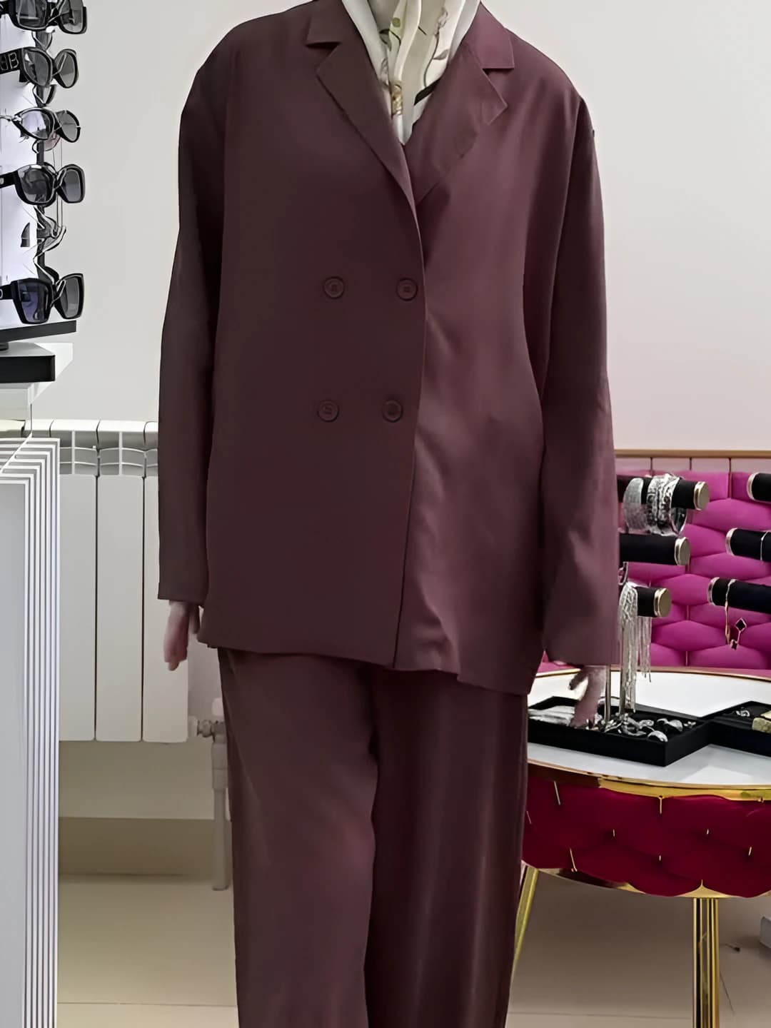 Women's 2026 spring-autumn blazer and wide-leg trousers set, long sleeve, V-neck, high waist, solid colour, casual